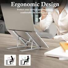Soporte portátil para computadora portátil, nueva versión, ajustable, para escritorio, con soporte para teléfono, color blanco y negro. - En blanco y negro - Ver 3