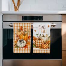 2PCS Kitchen Towel, Hello Autumn Series Pattern Printed, Watercolor Style 40*60cm Rectangular Microfiber Kitchen Towel, Dish Cloth, Tablecloth, Hand Towel, Kitchen Decor, Home Decor, Neighbor Housewarming Gift, Kitchen Napkin And Dish Cloth, Home Decor, Gift - Orange - View 5