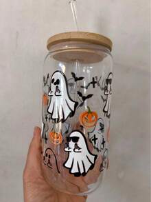 Funny Ghost Transparent Glass Straw Cup, Can-Shaped Iced Cola Straw Cup, Coffee Straw Cup, Milk Tea Beverage Straw Cup - Best Choice For Halloween Gift! - Multicolor - View 11