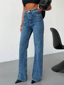 SQUALO Urban Edge High-Waist Distressed Wide Leg White Jeans - Blue - View 2