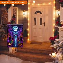 1pc, 2D Flat Printing, Garden Flag, Suitable For Halloween Theme Garden Flag, Pumpkin Lantern, Bat, Full Moon, Ghost Castle And Purple-Blue Light Effect Path. Holiday Yard Outdoor Flag, Suitable For Outdoor Home And Yard Holiday Decoration, Valentine's Day, Mother's Day, St. Patrick's Day, Easter, Christmas, Thanksgiving, Halloween, Flag Pole Not Included (Flag Only) - A - View 7