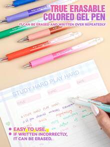 12/24/36 Colors Erasable Gel Pens With Eraser Tip, Colorful Neutral Pens For Students, Suitable For Journaling, Drawing, Hand-Drawn Accounting, Back To School Season - Erasable Colored Gel Pens - View 4