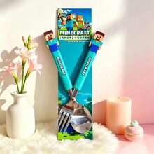 2pcs Cartoon Pixel Character Cutlery Set, 2-Piece Spoon And Fork, Cute Block Character Handle Utensils, Suitable For Party, Holiday, Dining, Gift Cutlery - 1set - View 8