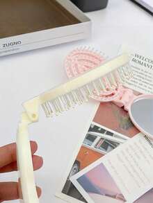 1pc Portable Folding Massage Comb With Mirror, Fine Tooth Comb, Pocket Folding Hairbrush, Multi-Function Hairbrush Mirror Set, Travel Essential, Convenient Storage, Suitable For Outdoor Activities, Office, School, Christmas Party Gift - Multicolor - View 5