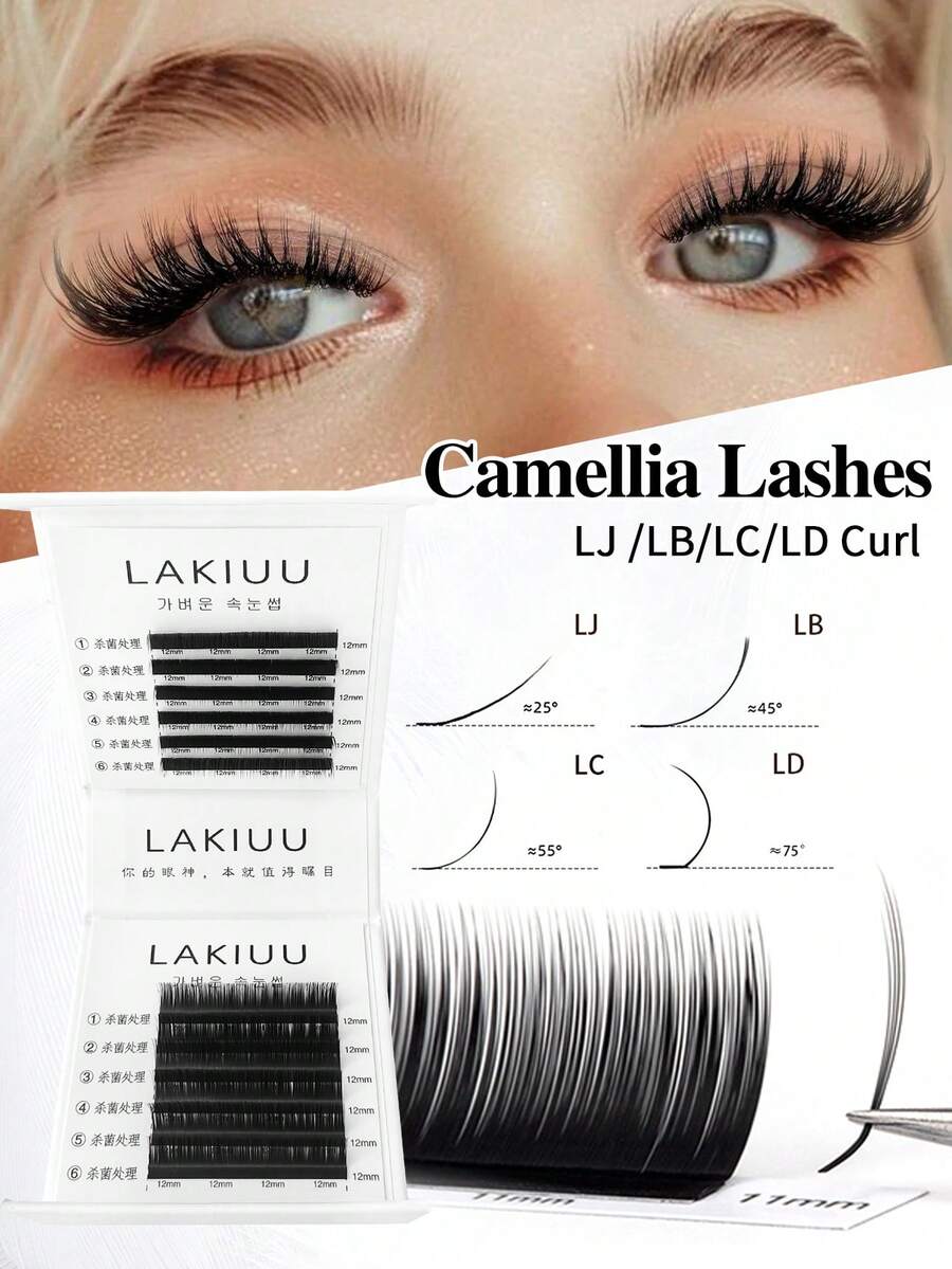 LAKIUU 12 Rows LJ LB LC LD Camellia Eyelash Flower Eyelashes Faux Mink Soft Volume Premade Fan Lashes Japanese And Korean Eyelash