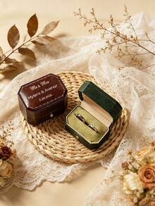 Personalized PU Leather Ring Box With Dual Slot Design, This Faux Leather Engagement Ring Storage Box Is Lined With Soft Fabric, Perfect Keepsake For Wedding Proposal And Ideal Anniversary Gift For Couples On Valentine's Day - Multicolor - View 8