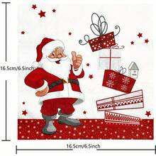 10PCS Santa Design Disposable Christmas Napkins With Gift Pattern, Red & White Festive Table Decor, Disposable Table Napkins For Christmas, Office Gatherings & Holiday Table Settings - Multiple Styles - View 7