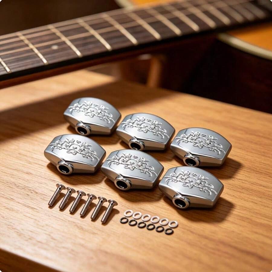 OUMINGYQ 6pcs Guitar Tuner Buttons Metal Engraved Design Folk And Electric Guitar Tuner Head Caps String Winding Knob Handle Grip, For Guitar Replacement And Expansion - Multicolor - View 1