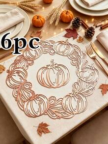 1/4/6pcs Pumpkin PVC Gold Foil Placemats, Suitable For Wedding Party Table Decor, Harvest Festival Placemats, Coffee Machine Mat, Non-Slip Heat-Resistant Mat, Suitable For Wedding Party, Holiday Celebration, Picnic Camping, Birthday Party Table Decor - Multicolor - View 7