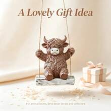 1pc Scottish Highland Cow Hanging Swing Resin Ornament, Indoor Home Desktop, Garden Yard Tree Hanging Decor Craft - High-altitude Swing Cow - View 7