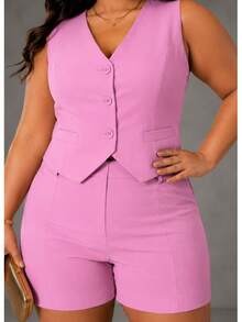 Tailored Suit, Charlotte Plus Size, Shorts + Vest - Rusty Rose - View 2