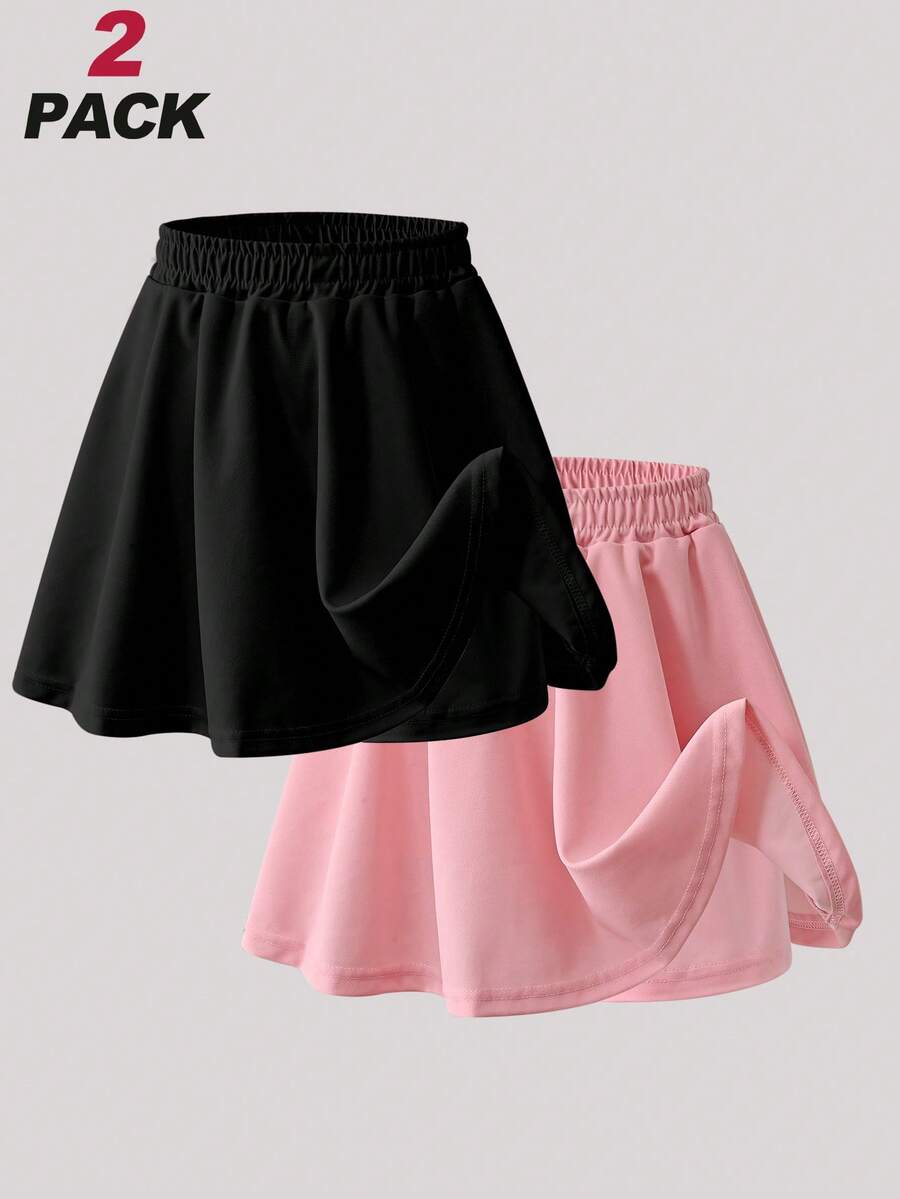 2pcs Girls Sports Skort, Elastic Waist A-Line Skirt With Built-In Shorts, Tennis Casual Skort - Multicolor - View 1