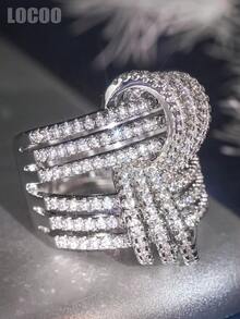 1pc Elegant Cubic Zirconia Ring Women Wedding Engagement Party Jewelry Valentine's Day Gift - Silver - View 4