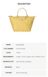 Longchamp Le Pliage Green Women's Handbag L1623 919 A81 - Yellow L1623 919 A81 - View 8