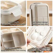 1pc Beige Bento Box, Compartment Food Storage Container, Lunch Box With Spoon And Fork, Microwave Food Storage Box, Insulated Lunch Bento Bag, Leak-Proof Snack Box - View 6
