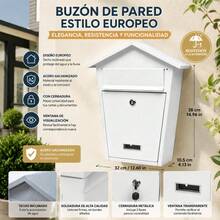 Wall-Mounted Galvanized Steel Mailbox With Security Lock And Slanted Roof, European Style Metal Post Box For A4 Letters, 32x10.5x38cm - A - 查看 6