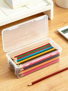 2pcs/1pc Large Transparent PP Storage Box With Lid, Lightweight Unfinished Surface, Suitable For Office/School Supplies, Pens, Pencils, Markers, Crafts, Desktop Storage, Cosmetics, Jewelry, Suitable For Girls, Minimalist Style (Box Only, Pencils Not Included) - Multicolor - View 6