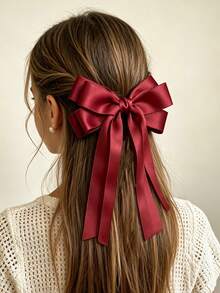3pcs Satin Tri-Color Ribbon Bow Spring Clip Set, Saudi National Day Atmosphere Hair Accessories For Girls Back Of Head - Multicolor - View 2