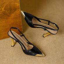 Women's Pointed Toe High Heel Sandals, Chunky Heel Pumps, New Fashion Women's Shoes - Black - View 3