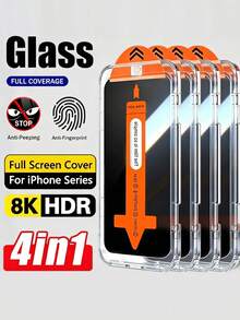4pcs Full Coverage Privacy Tempered Glass Screen Protector Compatible With IPhone 18 Pro Max/17 Pro Max/Air/17e/16 Pro Max/15 Pro17/16/15/14/13/12/11/16e/Plus/X/XR/XS Max, 9H+ Hardness, Ultra Clear, Anti-Scratch, Anti-Fingerprint, Easy Installation, Anti-Peeping - Clear - View 40