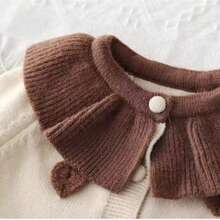 WUHUANG YIYI 2pcs Setelan Anak Perempuan: Kardigan dan Rok Kerah Warna Polos Buatan Tangan dengan Dekorasi Hati 3D, Pakaian Kasual untuk Musim Gugur/Dingin - Krem - View 4