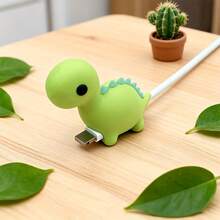 4 miếng bảo vệ đầu cáp sạc silicone chống gãy hình hoạt hình táo khủng long màu hồng xanh ngẫu nhiên - A - Xem 4