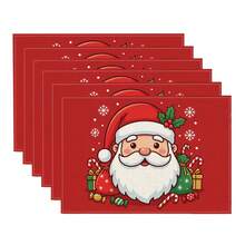 2/4/6/8pcs Santa Claus & Snowflake Print Rectangular Placemats, Suitable For Home, Hotel, Restaurant, Holiday Celebration, Banquet Table Decoration, Autumn/Winter Home Decor - Multicolor - View 11