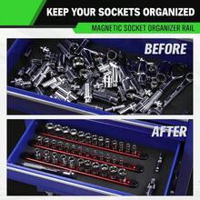 1/4-Inch Magnetic Socket Organizer Rail, Aluminum Alloy Socket Rail, Heavy Duty Sockets Holder With 14 Clips, 360 Swivel Clip Tray, Sockets Organizer Box Drawer (Red) - Red 1/4-inch - View 8