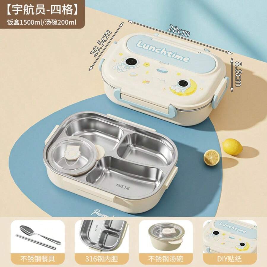 304/316 Stainless Steel Divided Lunch Box, Cute Capybara Design, 3 Compartments Large Capacity Leak-Proof, Microwave , Dishwasher , Suitable For School, Work, Office, Picnic, Camping, University Dorm, Back To School Essential, Japanese Cute Style - Multicolor - View 1