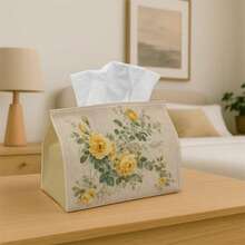 1pc Vintage Floral Tissue Box Cover - Yellow Rose Design Tissue Box, Multi-Functional Tissue Box, Suitable For Home, Car And Party Decoration, Ideal For Christmas, Halloween And Daily Use - Multicolor - View 6