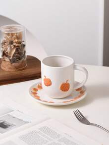 1pc/5pcs 400ml Embossed Pumpkin Ceramic Mug, Cute Raised Pumpkin Face Pattern, Smooth Ceramic Material With Convenient Handle, Suitable For Coffee, Tea And Hot Drinks, Exquisite Daily Drinkware, Delicate Halloween Gift - Multi-color - Pumpkin Set - View 3