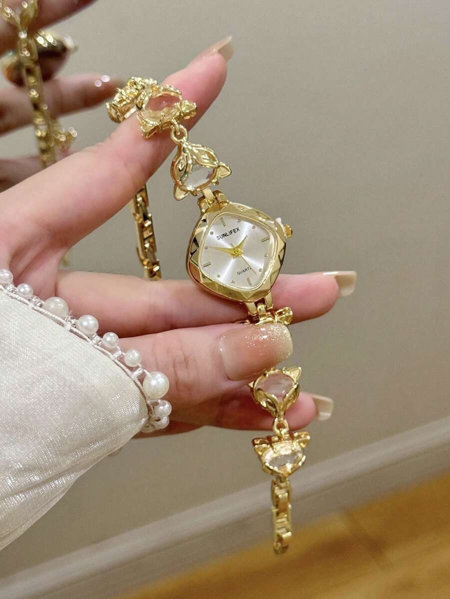 1件 時尚創意百搭小巧個性女款橢圓石英手錶 橢圓極簡錶盤 珍珠母貝錶盤/水晶 姊妹/情侶錶 - 金色 - 查看 1