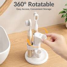 1pc Rotating Toothbrush Holder, Multi-Function Divided Storage Organizer, Non-Slip Electric Toothbrush Storage Bin, Suitable For Bathroom Sink Countertop, Office Desk Pen Holder - White - View 8
