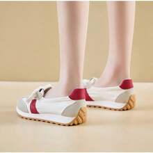 1 Pair Women's Colorful Patchwork Multi-Functional Sports Casual White Sneakers, Round Toe Outdoor Lace-Up Spring Autumn Canvas Panel Shoes - Beige - View 4