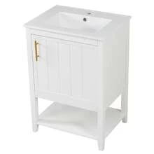 Badmöbel Einzelwaschtisch,Waschtischunterschrank 60 Cm Mit Keramikwaschbecken,Mit Ablage,Weiß - White - View 10