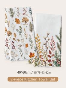 2件組極簡主義秋冬植物莓果圖案廚房抹布，柔軟聚酯纖維洗碗布，適用於廚房裝飾、廚房清潔、節日派對裝飾、廚房與浴室用品家居必需品、居家裝飾、喬遷禮物 - 彩色 - 查看 9