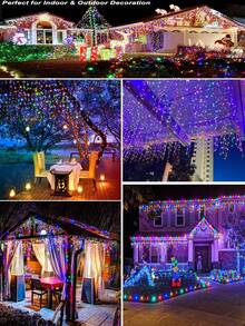 1 pieza Guirnalda de luces solares de pilar de hielo, 97/160 LED Luces de hadas para exteriores, 8 modos de iluminación, IP65 impermeable Luces de cortina, Balcón, Jardín, Aleros, Fiesta, Pared, Ventana, Porche, Patio, Pabellón, Decoración de fiesta de Navidad, Luz decorativa colgante-5.5M/7M - Luces LED solares tipo carámbano - Ver 11