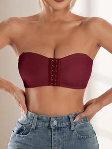 CELILIN Red Front-Closure Strapless Bandeau Bra For Women, Non-Slip Anti-Slip Push-Up Skin-Friendly Seamless Bustier - Red - View 5