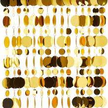 Gold Sequin Backdrop Party Banner Garland, Shiny Reflective Circle Sequins With Hooks For Party Decor, Hanging Decorative Ornaments For Window, Door, Room Divider, Birthday, Wedding,Christmas Decorations, Easy To Assemble - A - View 7