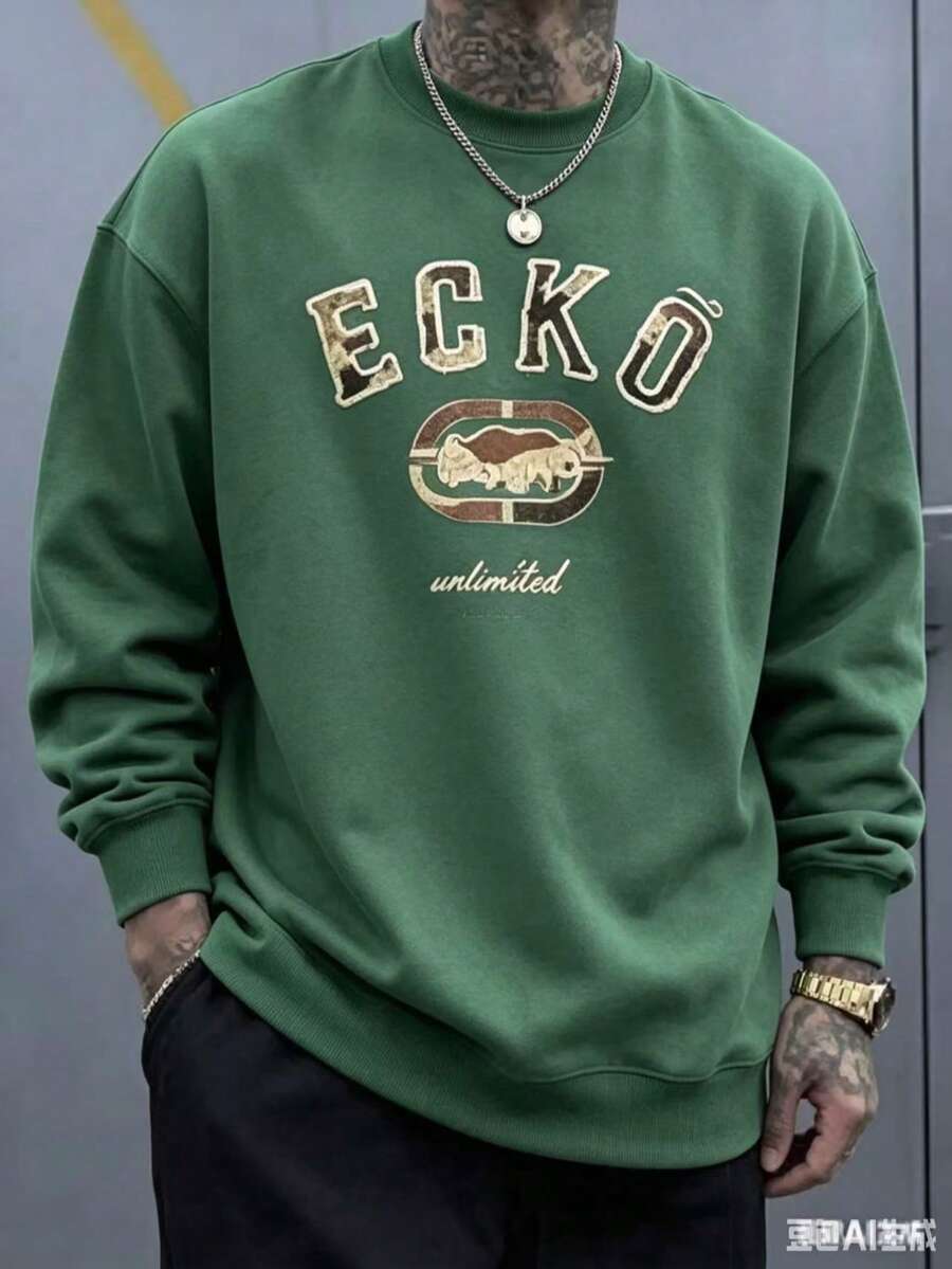 The Iconic ECKO Unltd Graphic Features A Bold Rhino Emblem With Urban Camouflage Lettering Symbolizing Strength Individuality Urban Culture 300g - 綠色5 - 查看 1