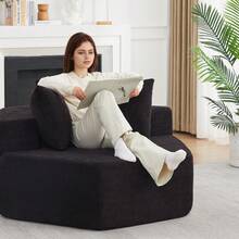 Un sillón individual hexagonal de estilo moderno, caracterizado por opciones de combinación versátiles y un diseño; este sofá de chenilla para - Negro + Chenilla + Espuma + Muelles + Moderno + 1 asiento - Ver 11
