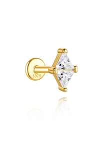 1pc 925 Sterling Silver Flat Back Stud Earring For Women, Hypoallergenic 18K Gold Plated Cartilage Ear Jewelry, Suitable For Sensitive Ears, CZ Cubic Zirconia Helix/Ear Cartilage Piercing Earring - Gold - View 21