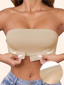 Women's Front Closure Strapless Padded Bra, Seamless Wire-Free Lift & Push-Up Lingerie, Add One Cup Size Invisible Bridal Wedding Bra - Apricot - View 1