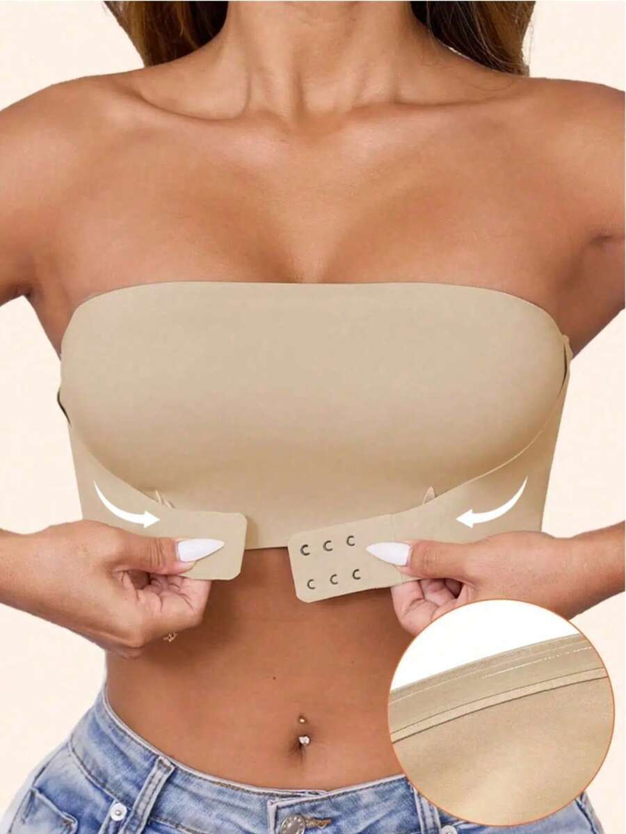 Women's Front Closure Strapless Padded Bra, Seamless Wire-Free Lift & Push-Up Lingerie, Add One Cup Size Invisible Bridal Wedding Bra - Apricot - View 1