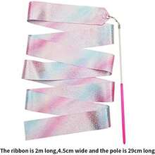 2-Pack Cintas de Gimnasia Rítmica con Varillas 2M, Cintas de Danza Deportiva Arcoíris, Baile para Niños y Adultos Cinta Giratoria Brillante para Ejercicio Entrenamiento - Multicolor - Ver 2