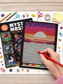 1pc Number Coloring Book, Mysterious Mosaic Pixel Coloring Book, Paint Pixel Mosaic Patterns According To Numbers, Exercise Concentration, Cultivate Color Matching Ability, Relieve Stress And Anxiety, Home Leisure, After-School Time-Killing, Travel Companion, Home Coloring Interaction, Daily, Back To School Season, Essential Stationery Coloring Book, Holiday, Birthday, Party, New Year Gift Choice - Multicolor - View 7