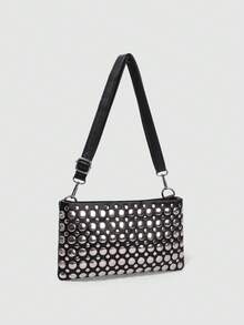 Sweet Cool Wind Underarm Bag Black Small Square Bag Personalized Metal Rivet Decoration Adjustable Shoulder Strap To Wear Commuter Shoulder Bag. - Black - View 4