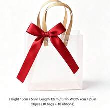 2/10/20pcs Set (Bag + Ribbon) - Transparent Frosted Plastic Gift Bag With Handle 7.9x5.9 Inches (Approx. 20X15X7cm), Reusable, With Ribbon Bow, Transparent Gift Packaging Bag, Suitable For Wedding, Birthday, Baby Shower (Red) - View 10