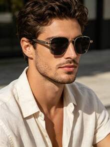 1 Pair Men's Fashion Geometric Pattern Sunglasses, Perfect Blend Of Modern Style And Vintage Charm, Suitable For Vacation, Driving, Outdoor Sports, Daily Wear, Party, Fits All Face Shapes - Multicolor - View 6