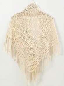 1PC Women's Autumn/Winter New Solid Color Triangle Tassel Knit Scarf Shawl - 02-beige - View 5